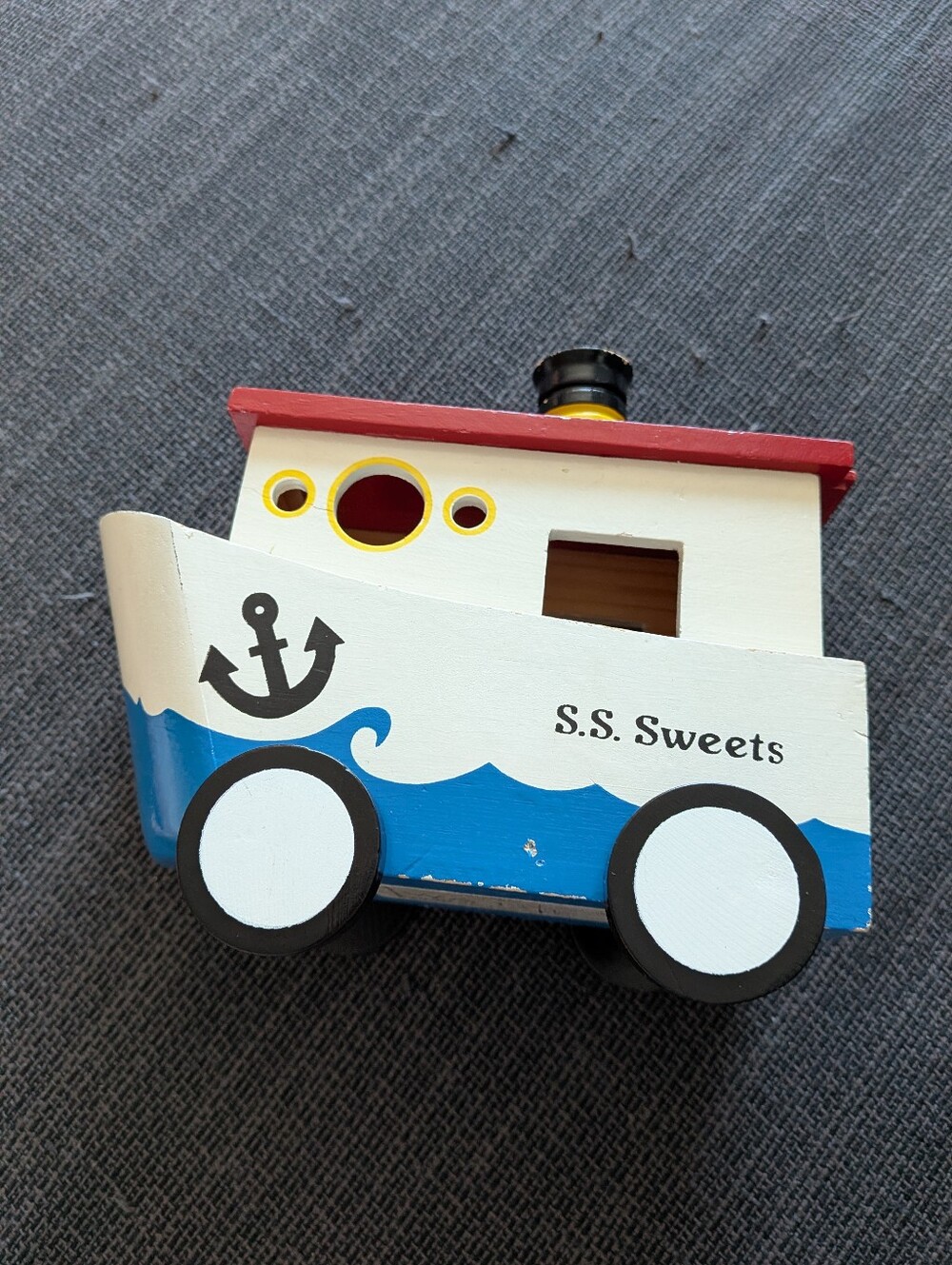 Vintage See's Candies Wooden Tugboat S.S. Sweets Novelty Candy Box Container